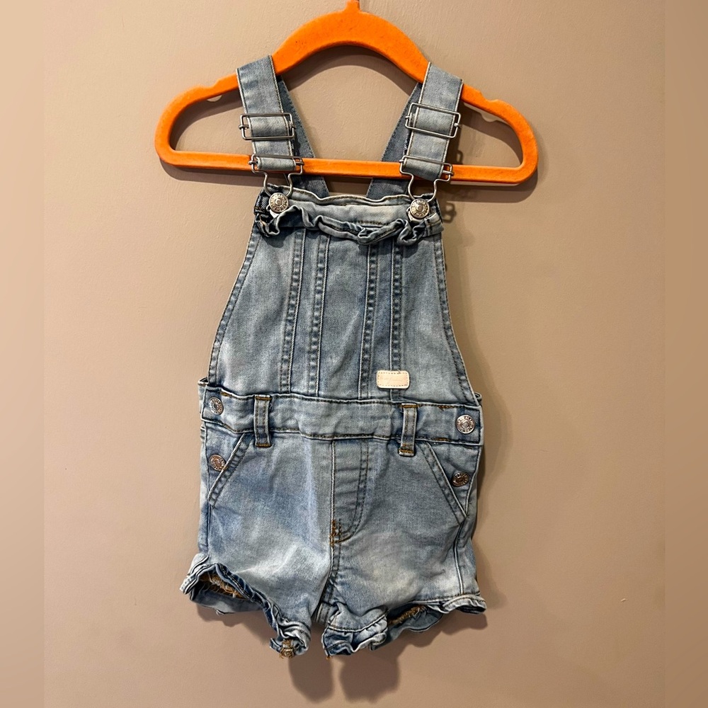 7 for all mankind toddler short overalls, size 12 mo